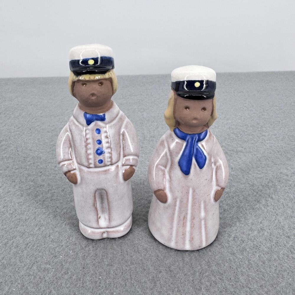 JIE Sweden Seaman Student Sailor Boy Girl Figurines Pair Vintage Ceramic 3.5in